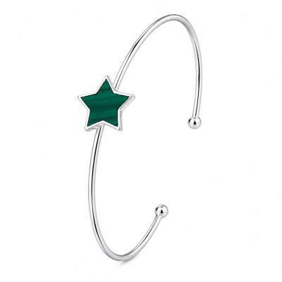 Bracciale schiava in argento rodiato con stella in malachite aMarty