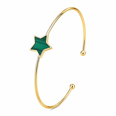 Bracciale schiava in argento placcato oro con stella in malachite