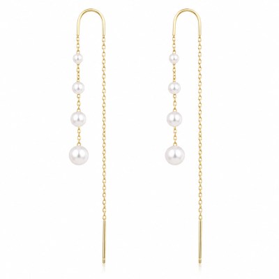 Orecchini in argento placcato oro con filo e perle shell