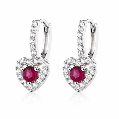 Orecchini in argento rodiato con cerchietto e pendente a cuore ruby #5