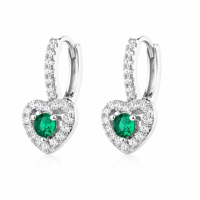 Orecchini in argento rodiato con cerchietto e pendente a cuore nano emerald