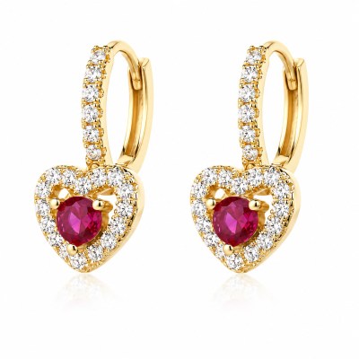 Orecchini in argento placcato oro con cerchietto e pendente a cuore ruby #5