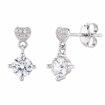 Orecchini in argento rodiato con pendente a cuore pavé e zircone
