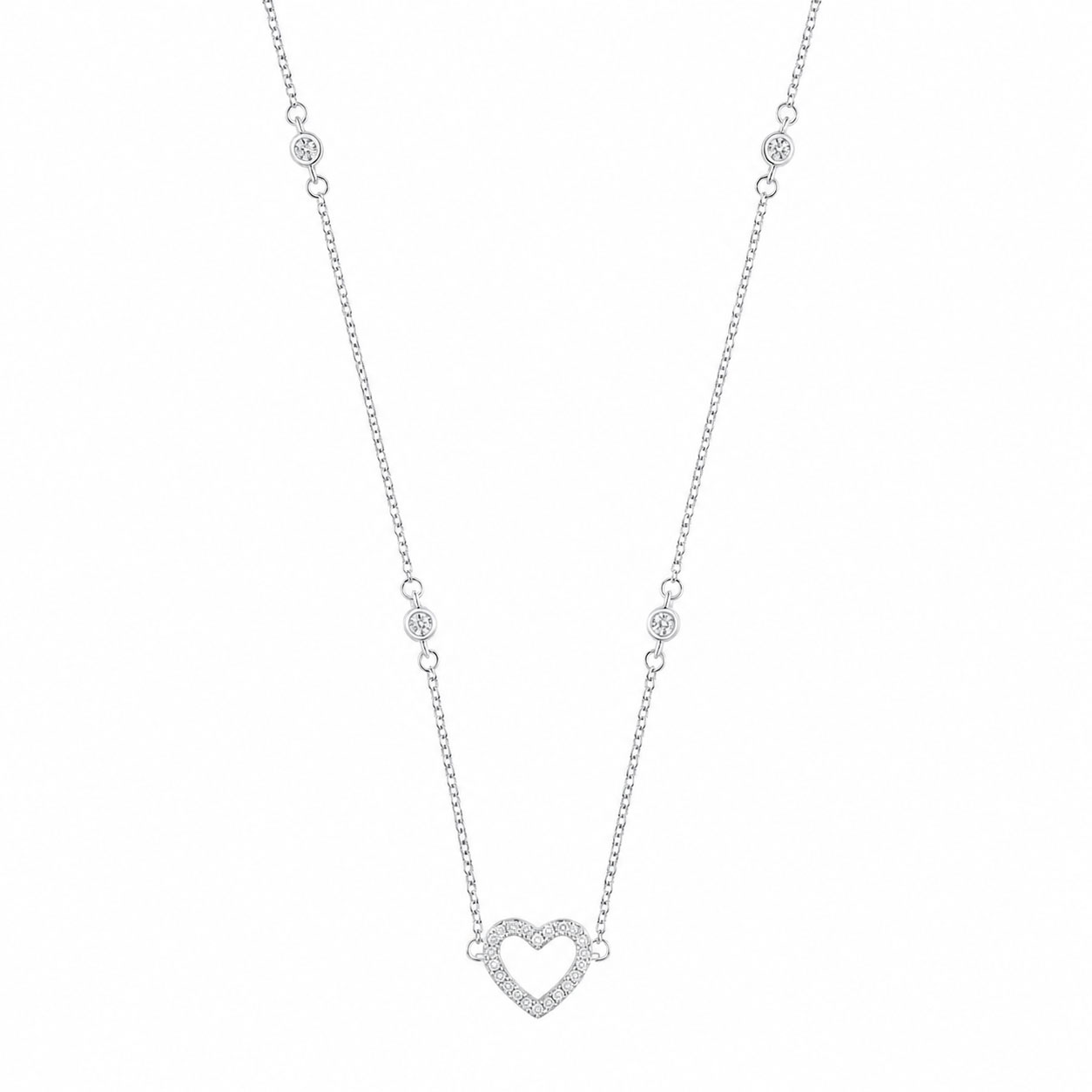 Collana I Gioielli di Sofia in ottone color argento con ciondolo a cuore e zirconi