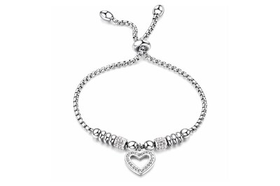 Bracciale Reiko da 22 cm in acciaio anallergico bianco con Cubic Zirconia