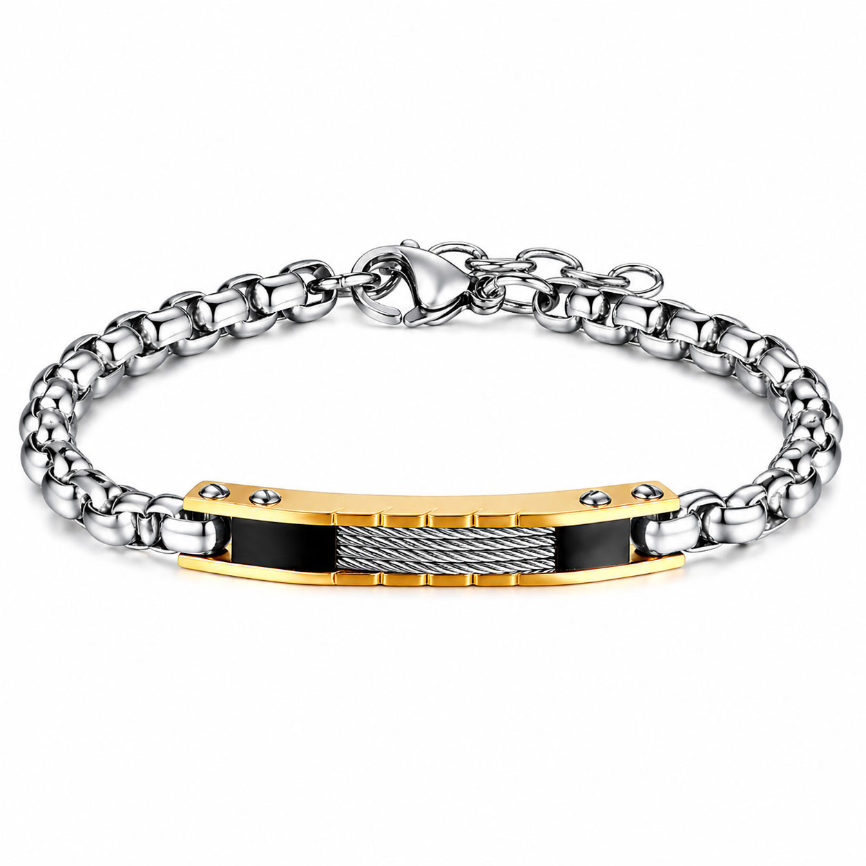 Bracciale Reiko in acciaio anallergico bianco, dorato e nero