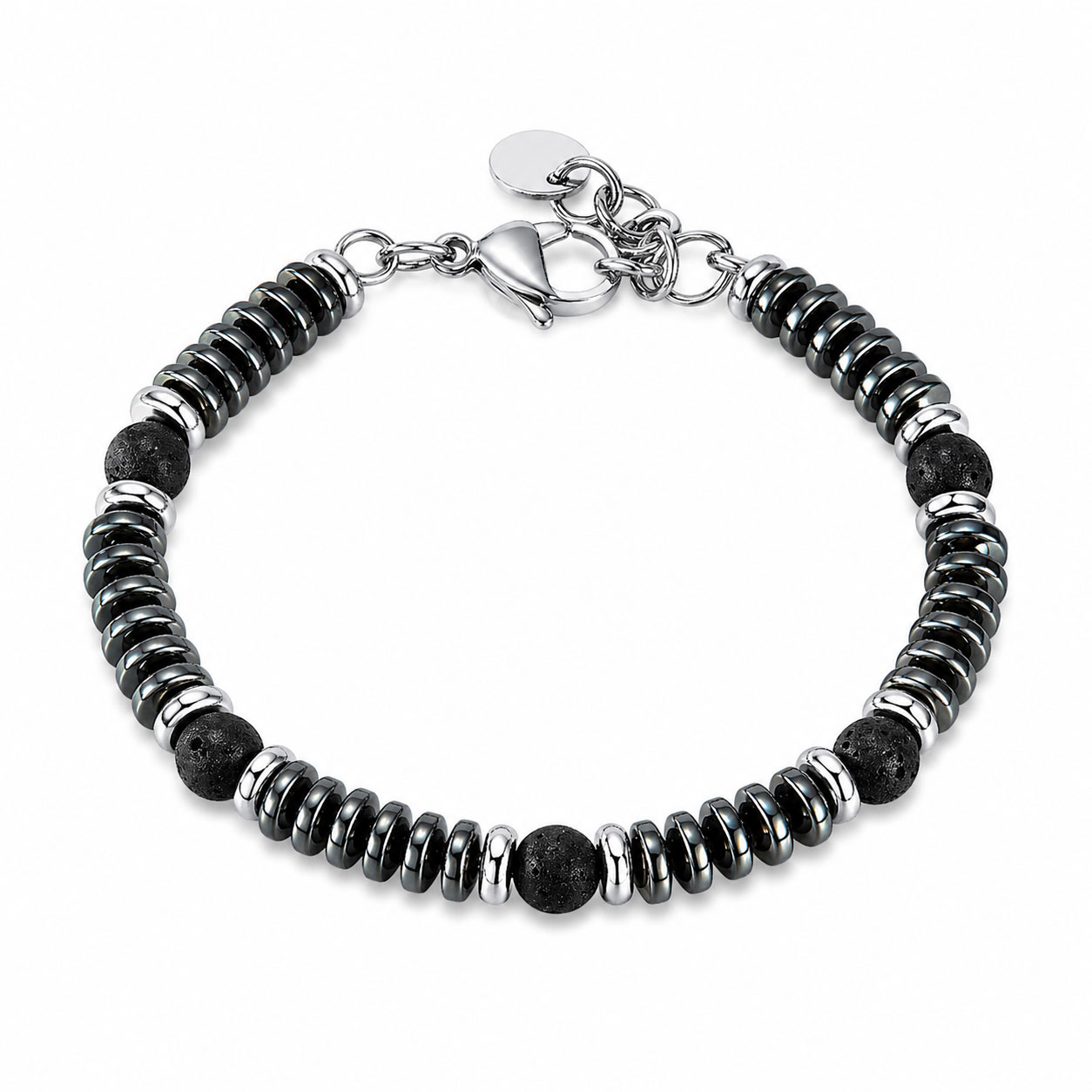 Bracciale Reiko in acciaio anallergico bianco con Volcanic Stone ed Hematite