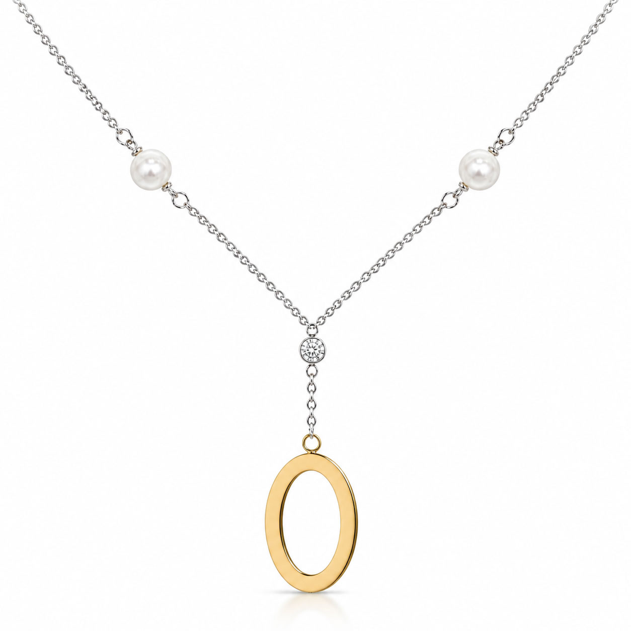 Collana Apple & Cherry con perle, cerchio bicolore argento e oro e zircone