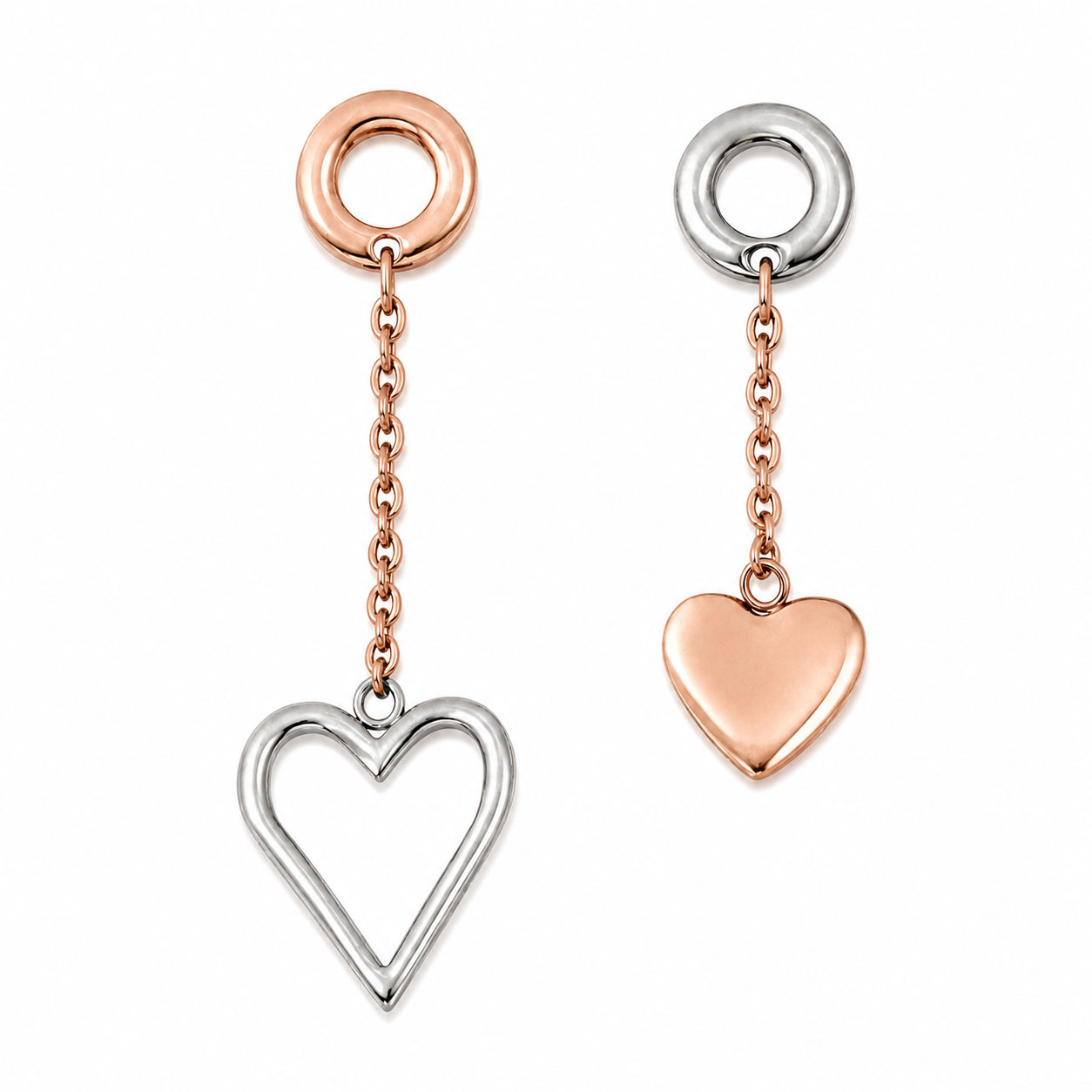 Orecchini pendenti Apple & Cherry con cuore vuoto e finitura rosata