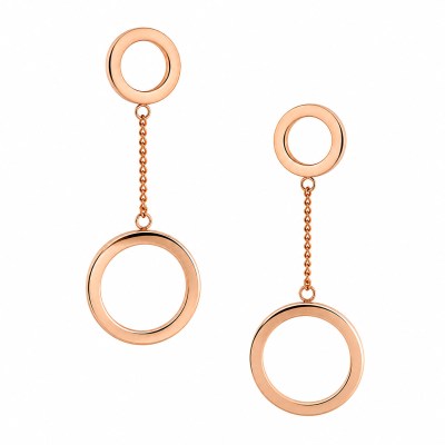Orecchini pendenti Apple & Cherry rosa-bronzo con doppio cerchio e catenella