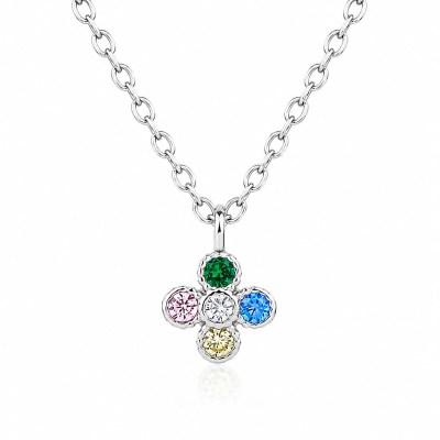 Collana in argento rodiato con pendente a fiore e zirconi multicolor