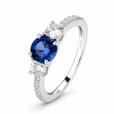 Anello con zirconi bianchi e nano sapphire centrale