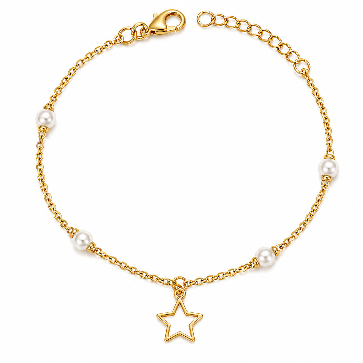 Bracciale I Gioielli di Sofia in argento dorato con perle bianche e stella smaltata bianca
