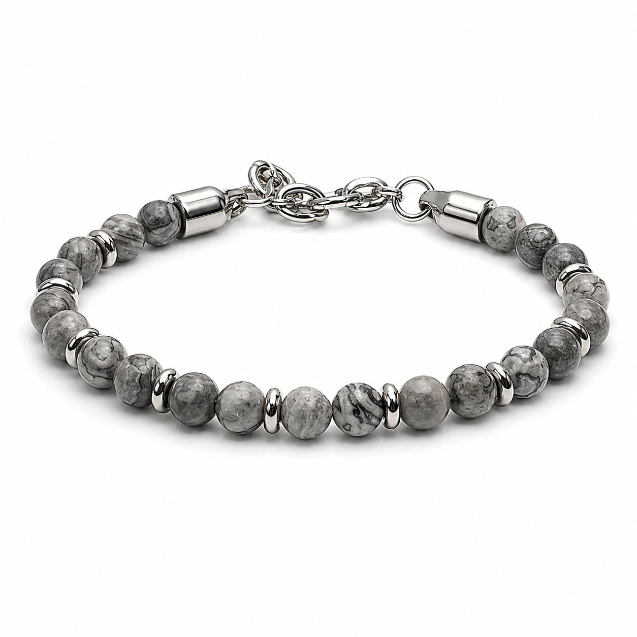 Bracciale Reiko in acciaio anallergico bianco con Map Stone