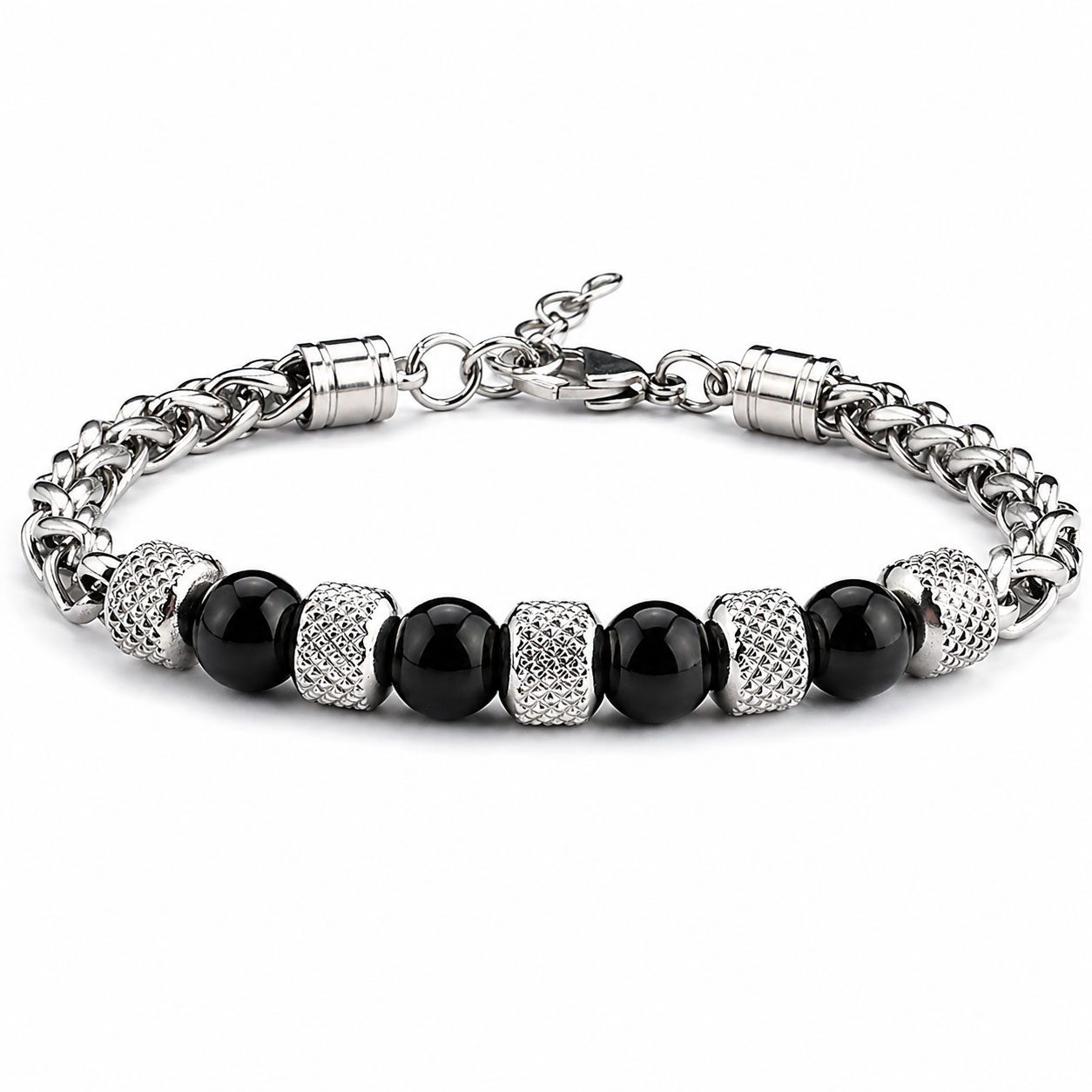 Bracciale Reiko in acciaio anallergico bianco con Black Agate