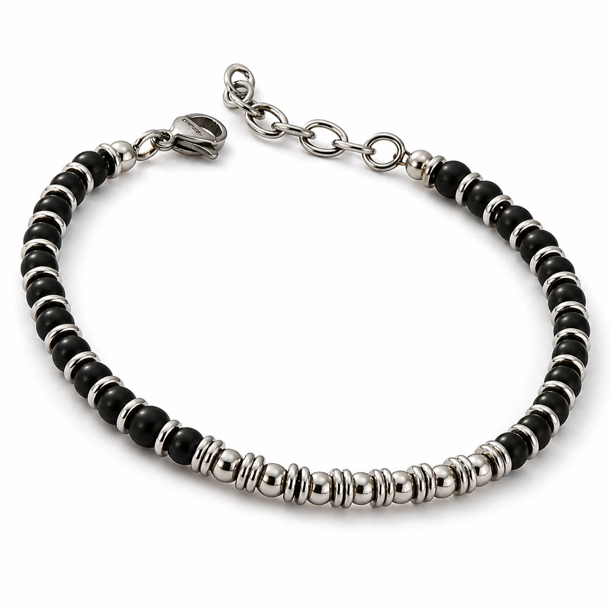 Bracciale Reiko in acciaio anallergico bianco con ossidiana