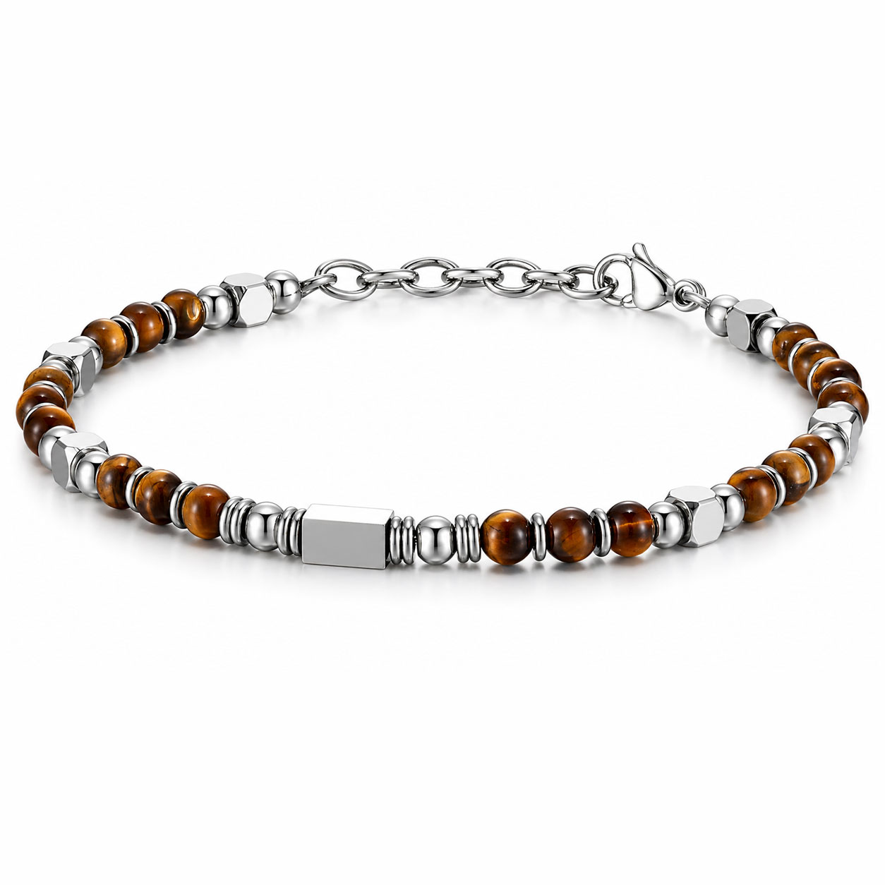 Bracciale Reiko in acciaio anallergico bianco con Yellow Tiger Eye